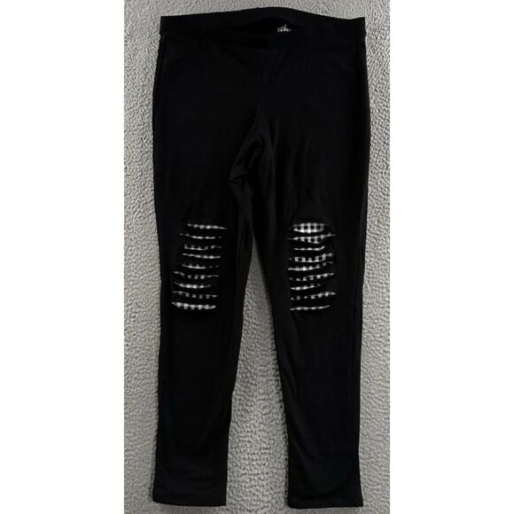 TORRID Black Sz 12 Stretchy High Waisted Slashed Knee Checked Underlay Leggings - Picture 4 of 6